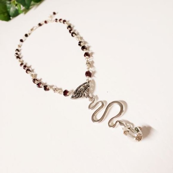 Sterling Silver Garnet Snake Necklace - Picture 4 of 16
